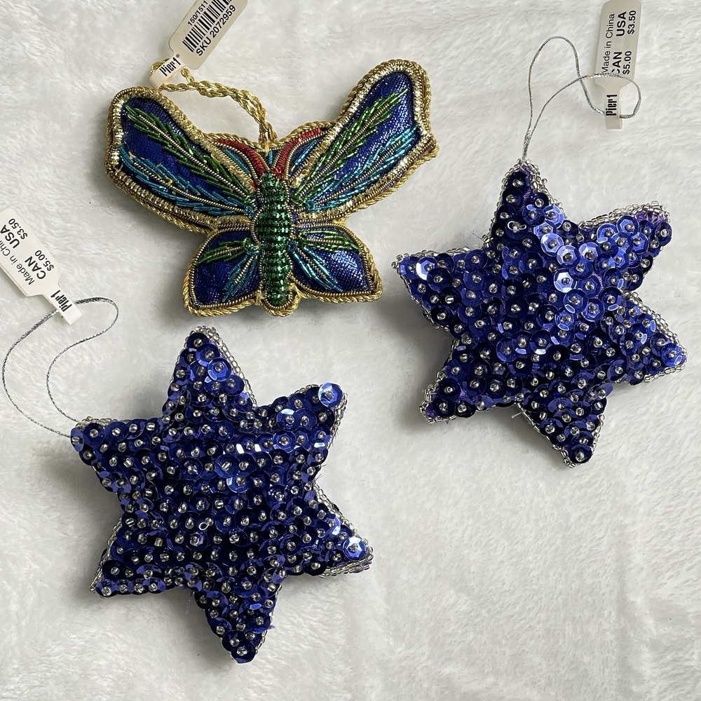 Lot‎ of 3- Pier 1 Beaded Christmas Ornaments New Old Stock NWT Sequin